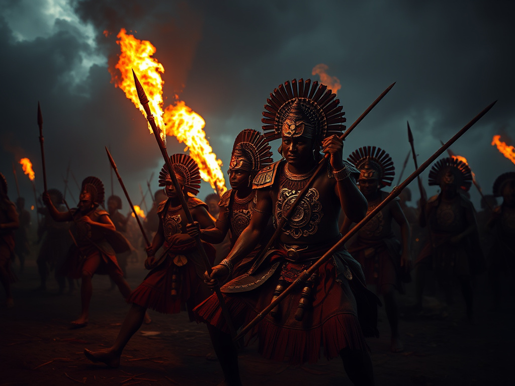 sundanese warriors resisting colonial forces, dramatic lighting, corporate design