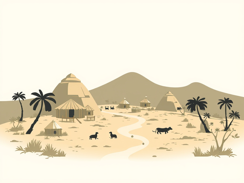 abstract representation of prehistoric sundanese settlement, neutral colors, corporate design