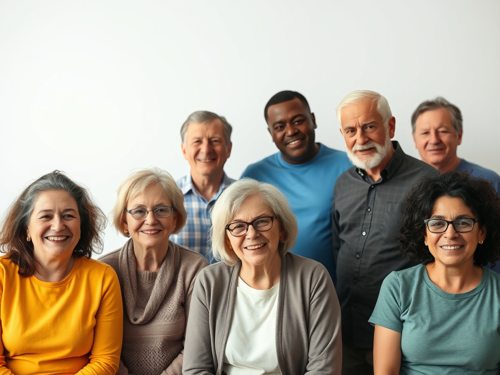 a diverse group of people representing different age groups and health conditions
