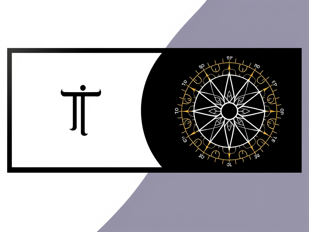 a split screen showing a traditional belief symbol and a scientific diagram, corporate design