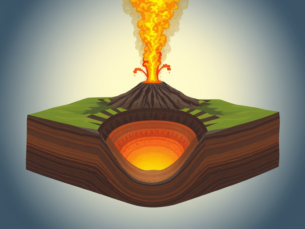 Geological cross-section showing the formation of a caldera after a volcanic eruption, corporate design