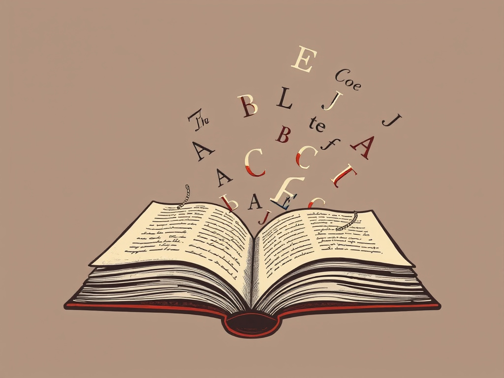 a detailed illustration of an open book with handwritten letters flowing out of it, vintage style, corporate design
