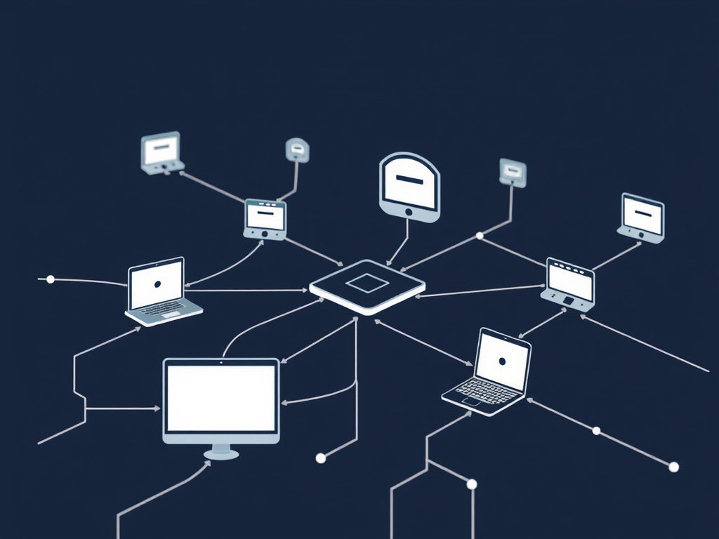 a subtle illustration of digital devices connected by lines, symbolizing online communities and information sharing