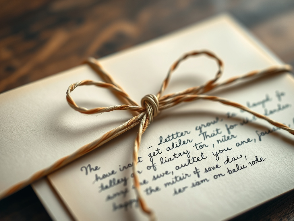 a close-up of vintage handwritten letters tied with a ribbon, soft focus, corporate design