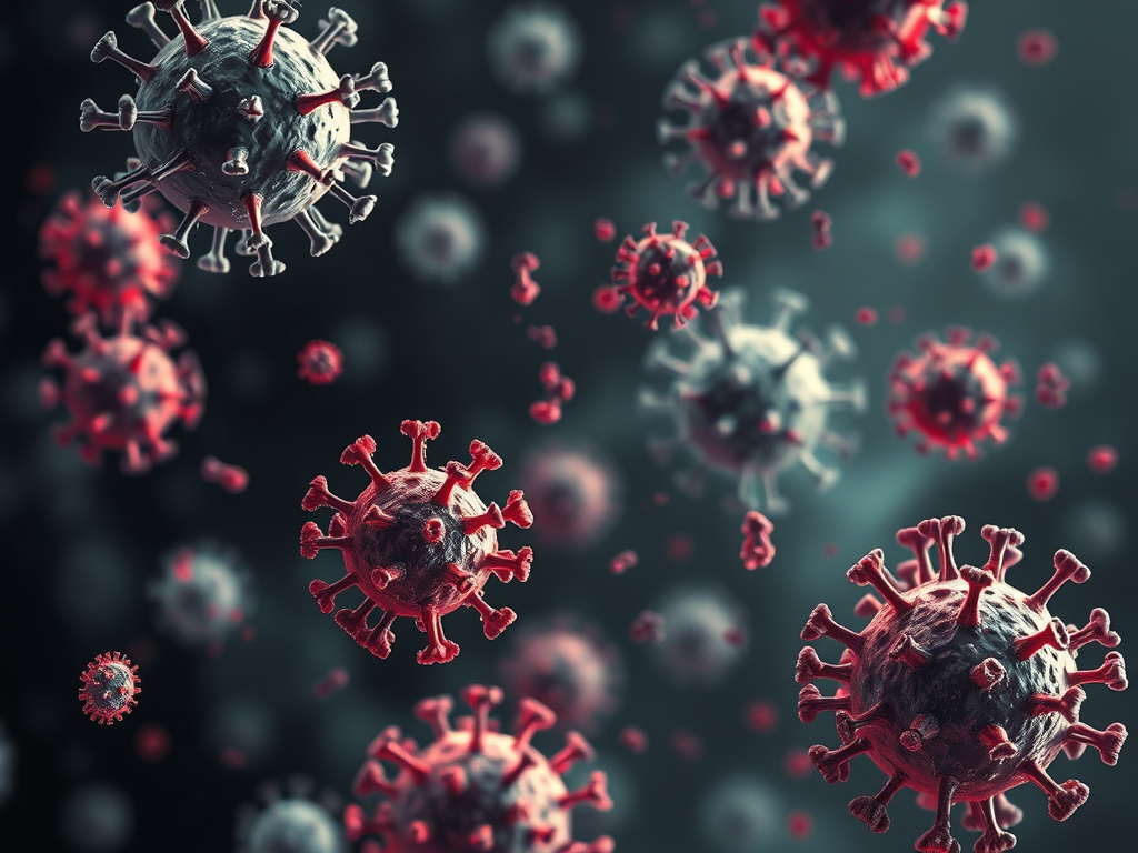 microscopic view of immune cells fighting off virus particles, corporate design