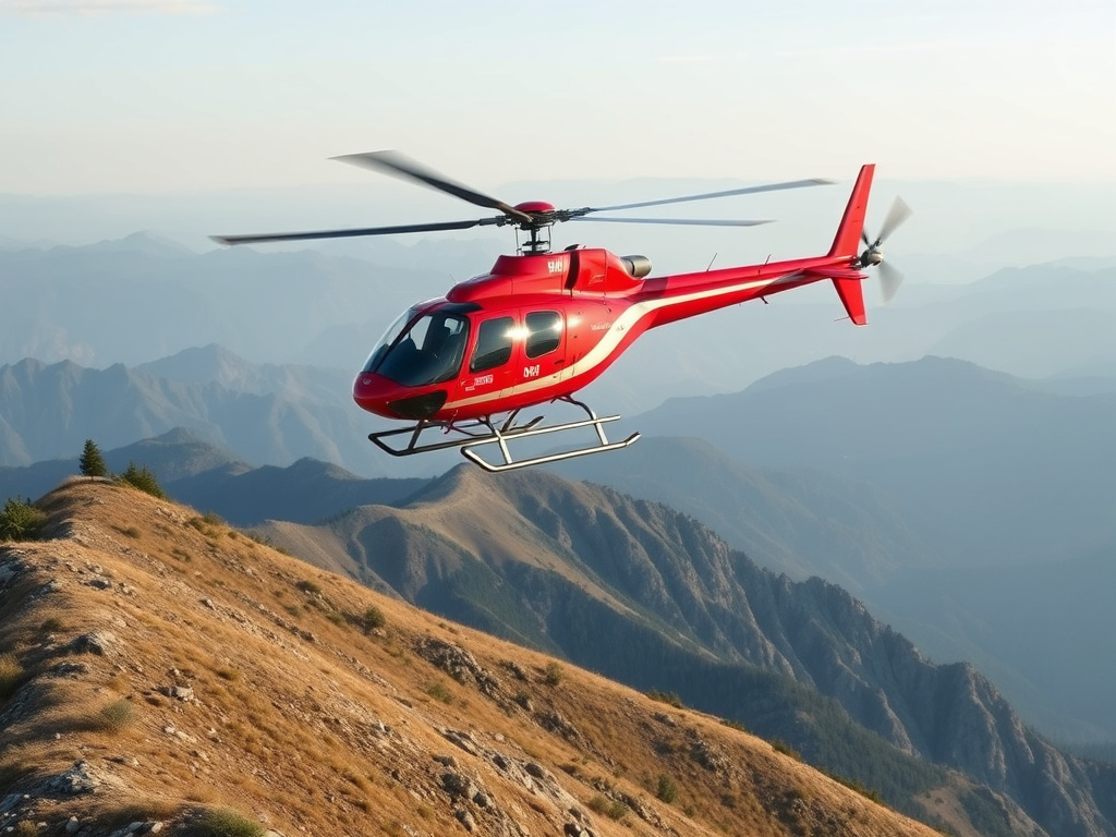 a helicopter in flight over a mountainous terrain, corporate design