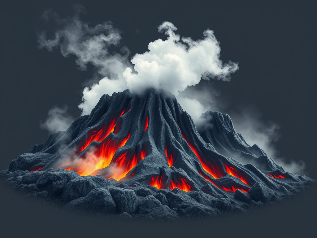 a textured depiction of volcanic rock formations with steam rising, corporate design