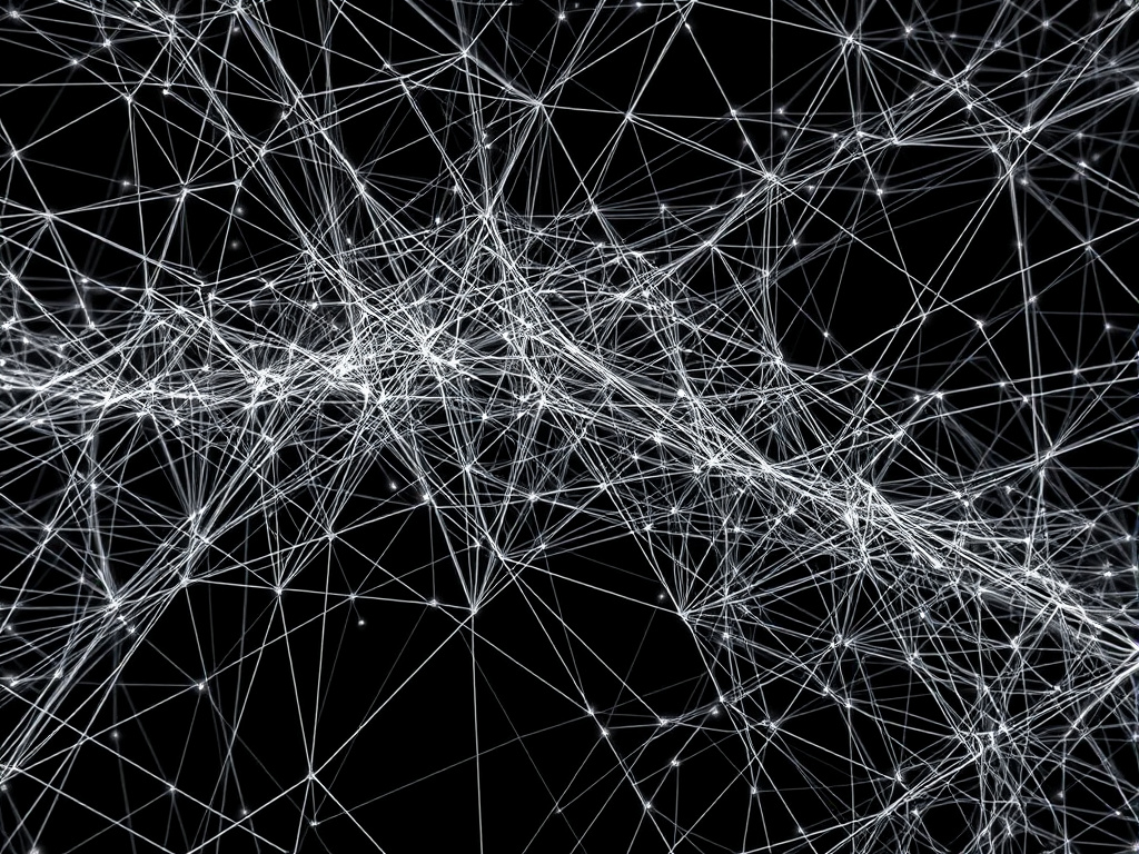 a complex network of interconnected lines and nodes representing spacetime, with subtle distortions