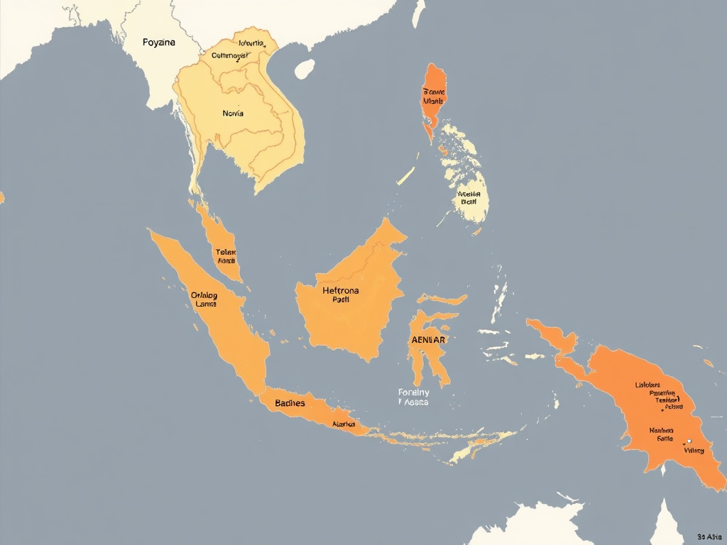 a detailed map of Southeast Asia highlighting the distribution of Austronesian languages with subtle color gradients