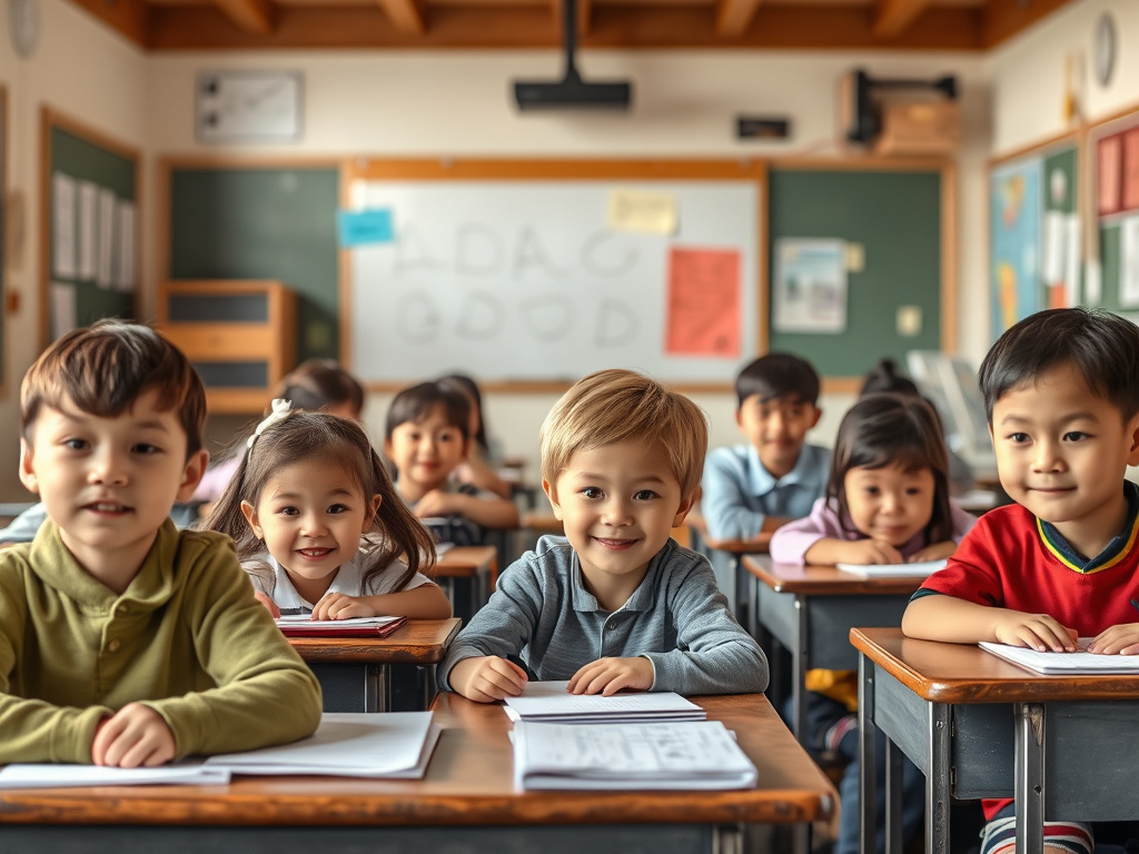 A classroom scene with students of varying ages, illustrating the importance of education, corporate design