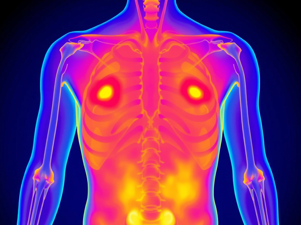 a thermal image showing the body's heat signature, with areas of heat loss highlighted