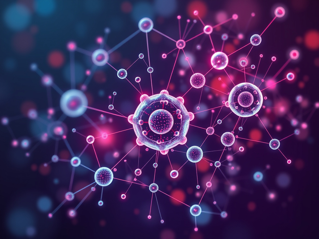 a complex network of connections representing the challenges and complexities of biomedical technology development, corporate design