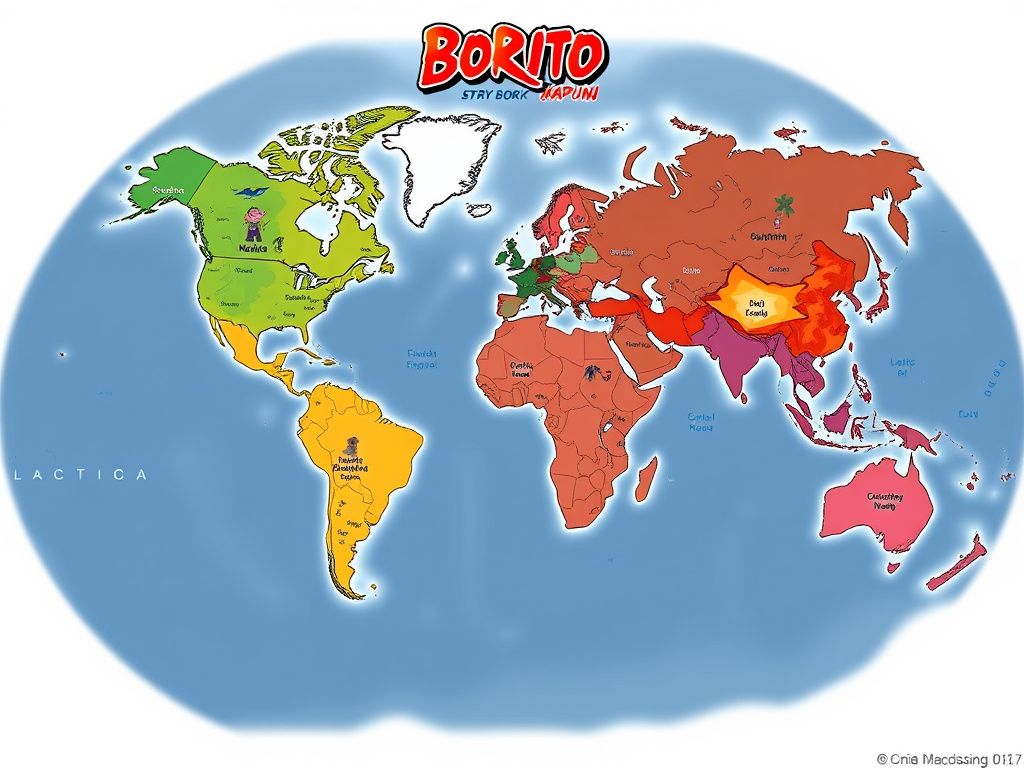 a layered map showing different story arcs of Boruto, corporate design