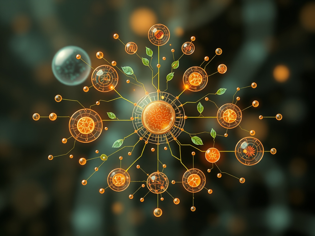 abstract representation of interconnected biological and technological elements, corporate design