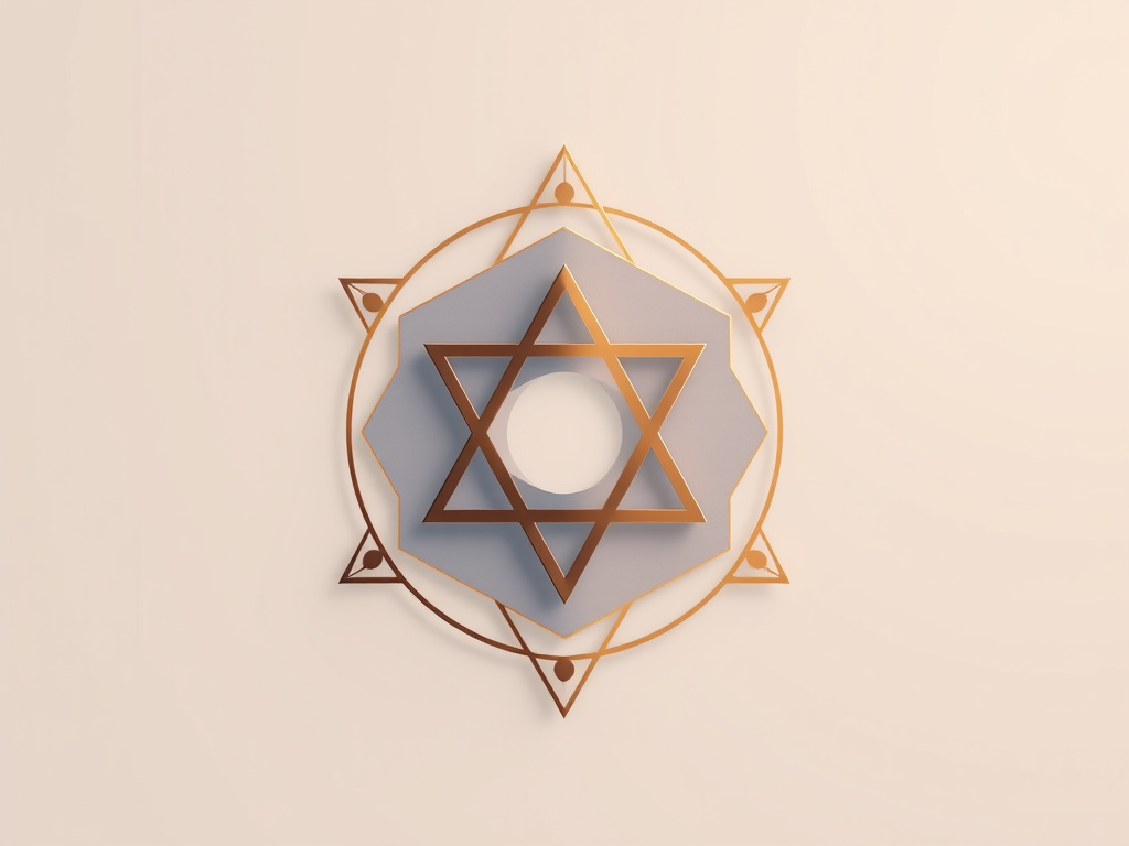 Abstract representation of Kabbalistic symbols, utilizing geometric shapes and a subtle color gradient with a sophisticated corporate aesthetic