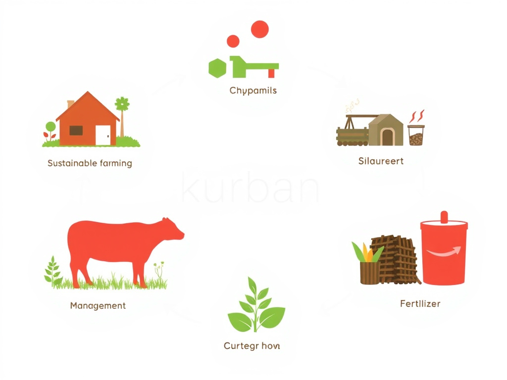 an illustration showing a circular flow of resources in a kurban process – from sustainable farming to hygienic slaughter to waste management turning into fertilizer