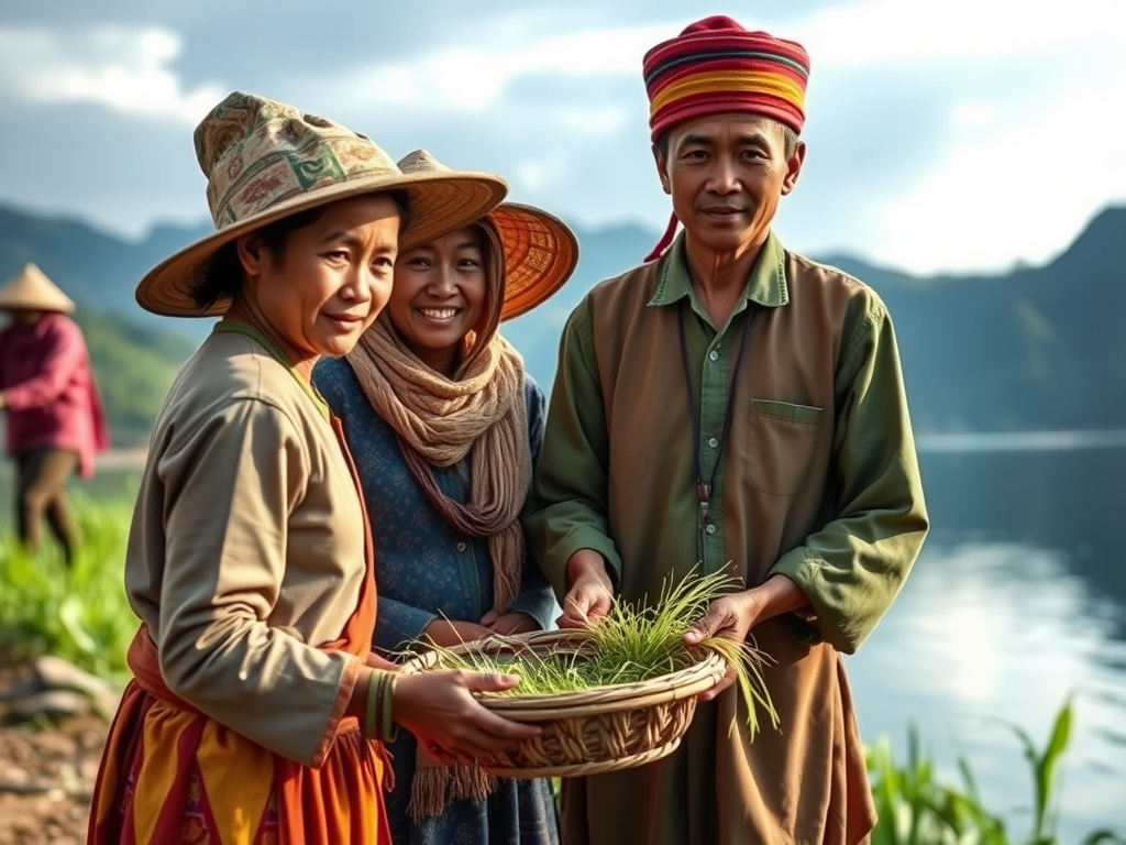 Local villagers engaged in sustainable tourism activities near Lake Toba, corporate design