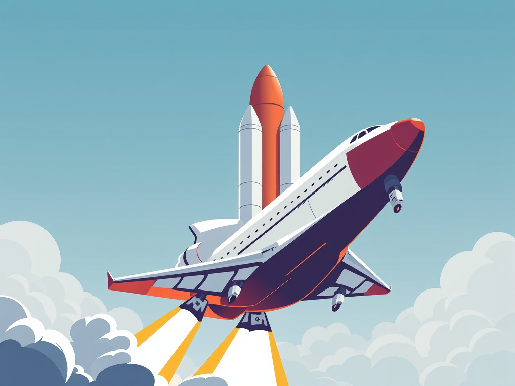 illustration of a space shuttle launching with solid rocket boosters, corporate design
