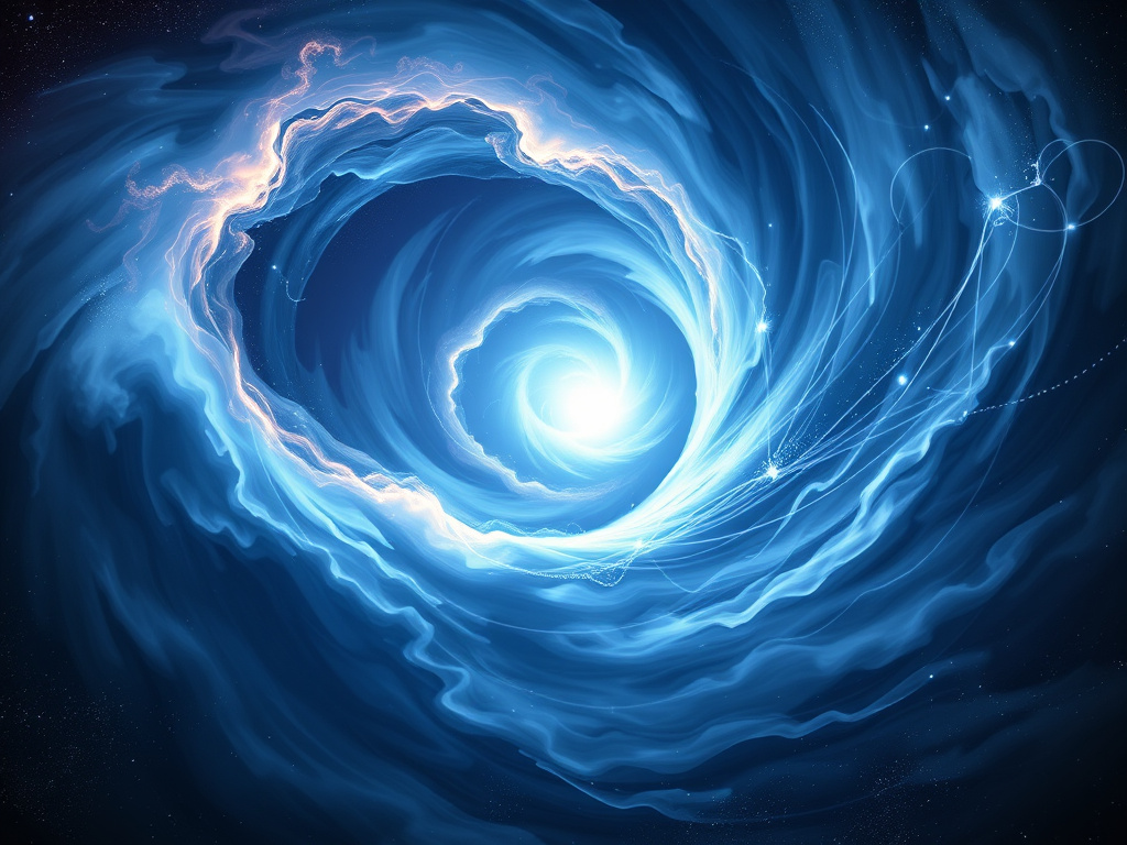 a swirling vortex of light and darkness, representing the unknown possibilities of the future