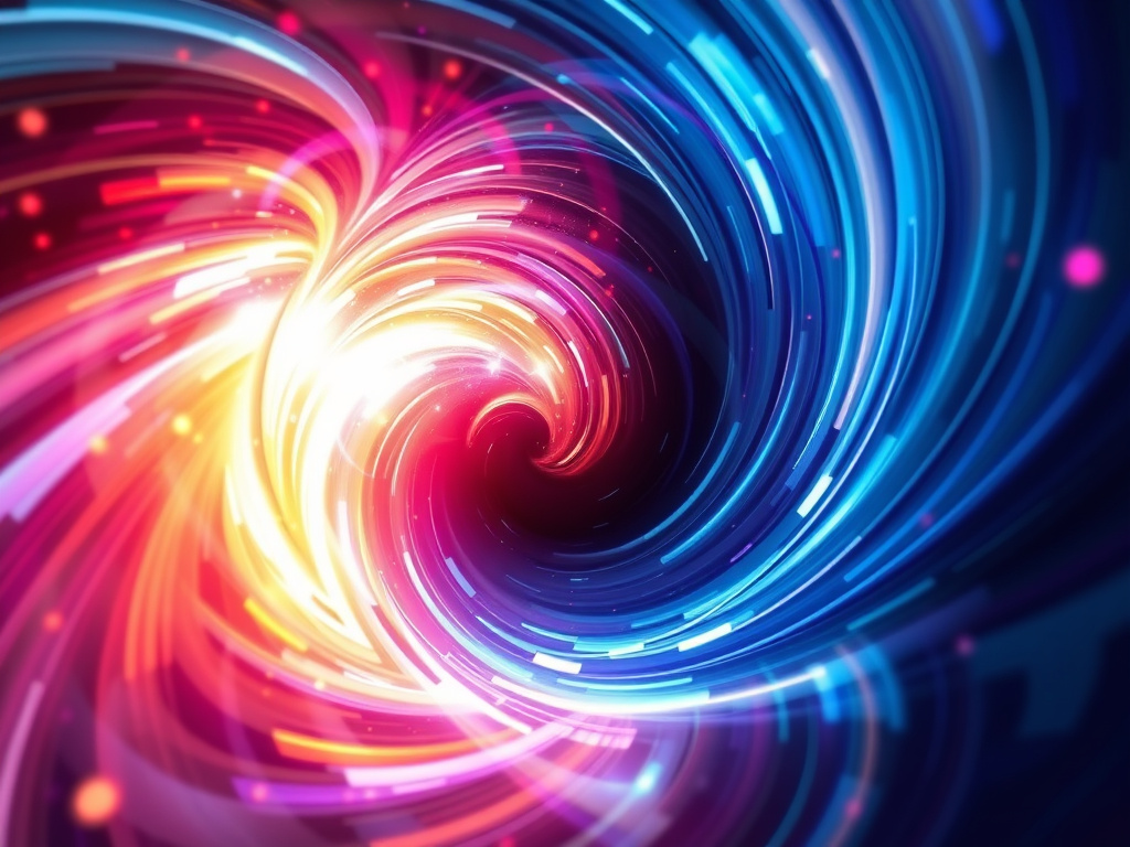 A swirling vortex of light and color representing the distortion of time, corporate design, abstract