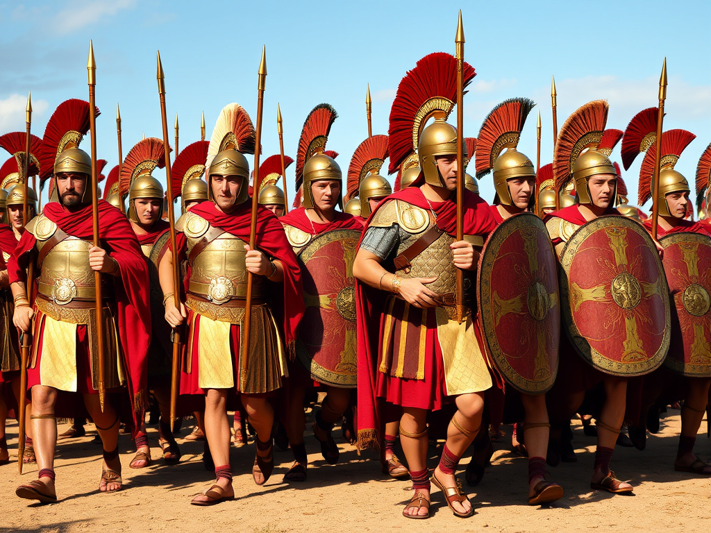 a depiction of roman legionaries marching in formation, demonstrating military discipline and strength