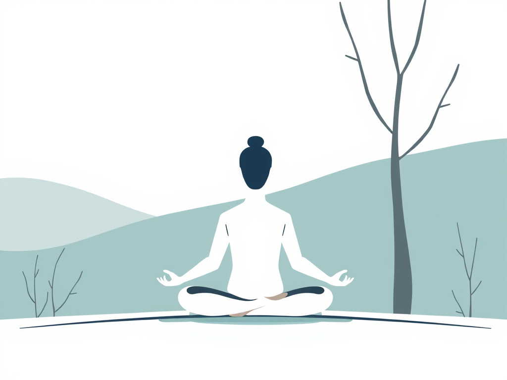 a minimalist illustration of a person meditating in a peaceful setting, symbolizing introspection and self-awareness