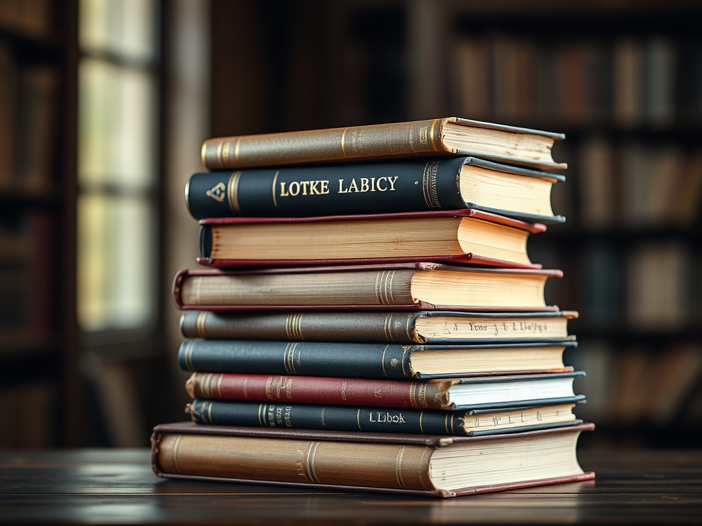 A stack of antique books with a softly lit background, symbolizing knowledge and legacy, corporate design