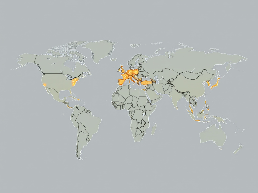 a world map with subtle highlights on regions where Idul Adha is celebrated, representing global unity
