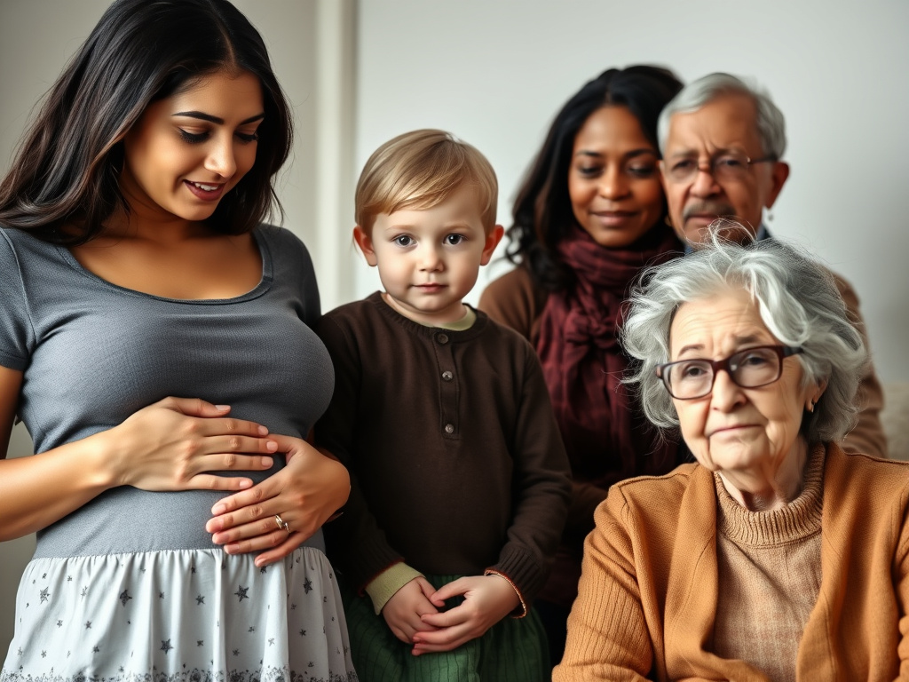 a diverse group of people, including a pregnant woman, a child, and an elderly person, subtly highlighted to represent vulnerable populations, corporate photography style
