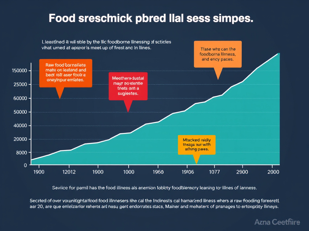 A graph showing the rising trend of foodborne illnesses over the past decade, with annotations highlighting the role of raw food consumption, corporate visual style